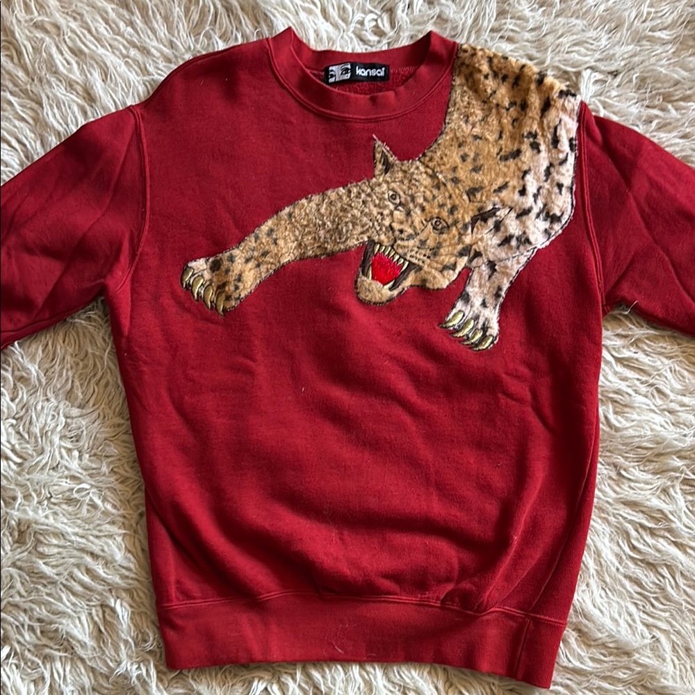 unisex Kansai Yamamoto Red Sweatshirt with Leopard embroidery